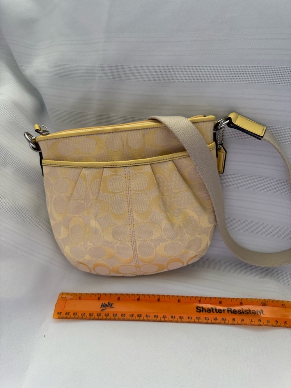 Coach Yellow Signature Pleated Crossbody Bag with Canvas Strap